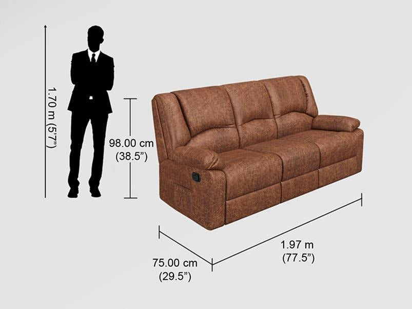 Rhine V3 3 Seater Recliner Fabric Leather Caramel Brown