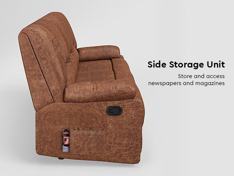 Rhine V3 3 Seater Recliner Fabric Leather Caramel Brown