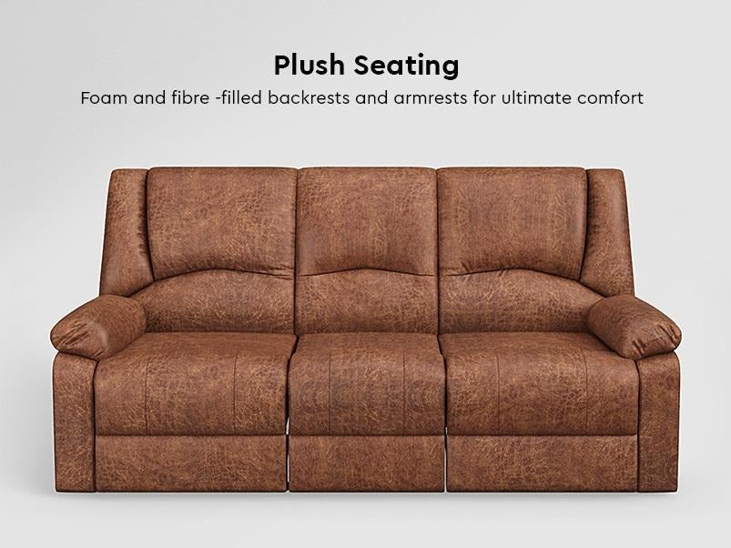 Rhine V3 3 Seater Recliner Fabric Leather Caramel Brown