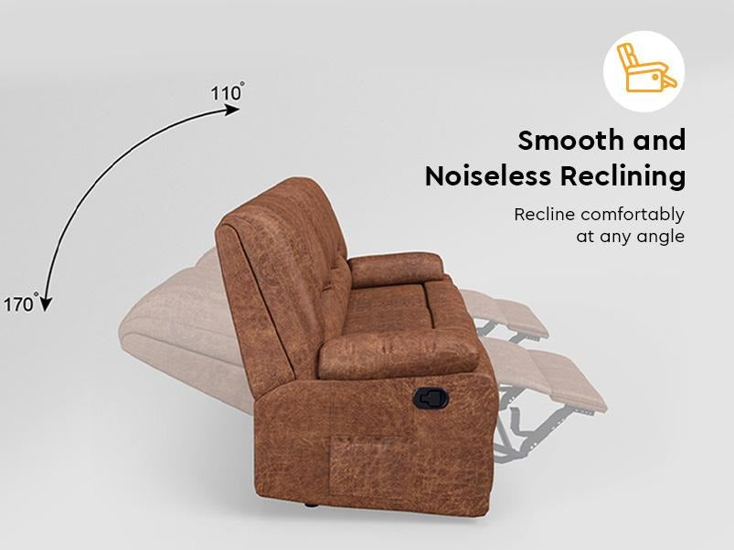 Rhine V3 3 Seater Recliner Fabric Leather Caramel Brown