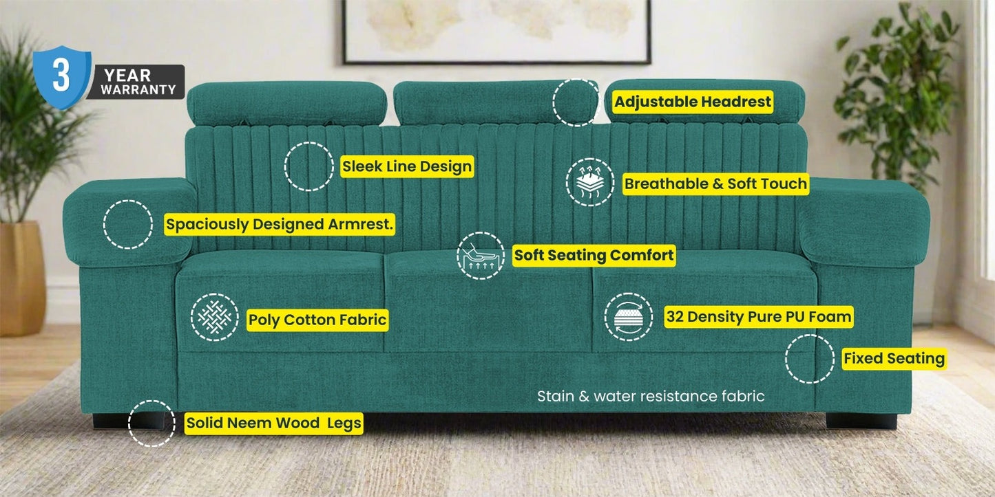 Draco Fabric 3 Seater Sofa