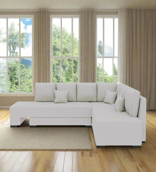 Corby Velvet RHS Convertible Sofa Cum Bed In Concrete Grey Colour 1