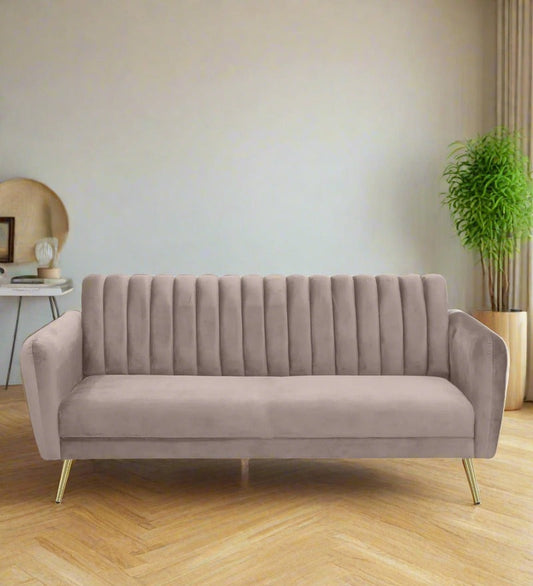 Fidel Velvet 3 Seater Sofa In Cream Beige Colour