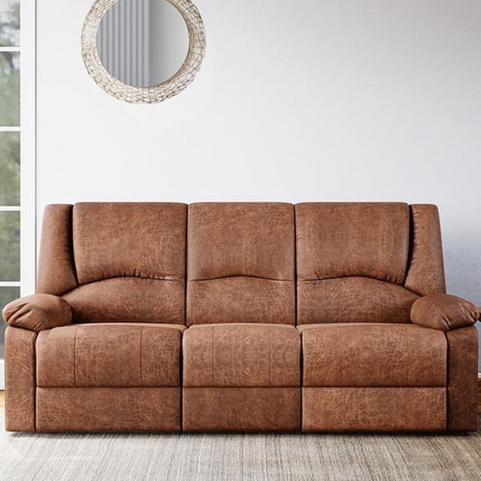 Rhine V3 3 Seater Recliner Fabric Leather Caramel Brown