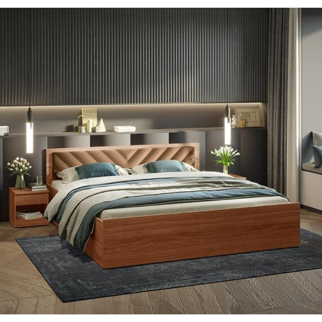 Alina Queen Size Bed With Upholstered Headboard Pullout & Box Storage