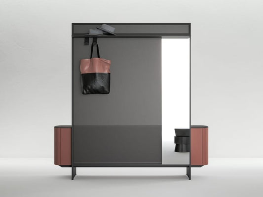 Free standing sectional wooden hallway unit with mirror