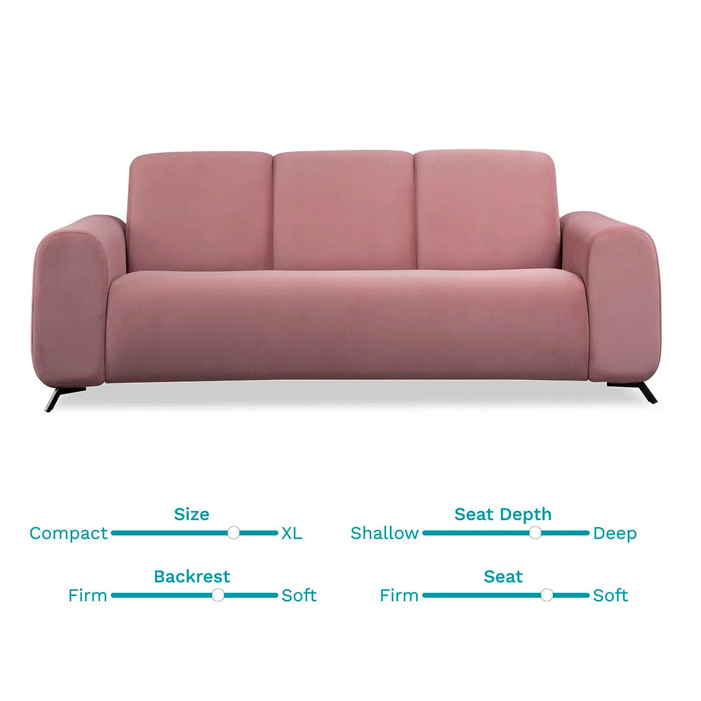 Helio Velvet 3 Seater Sofa In Millennial Pink Colour