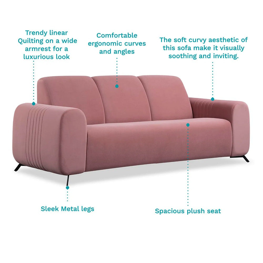 Helio Velvet 3 Seater Sofa In Millennial Pink Colour